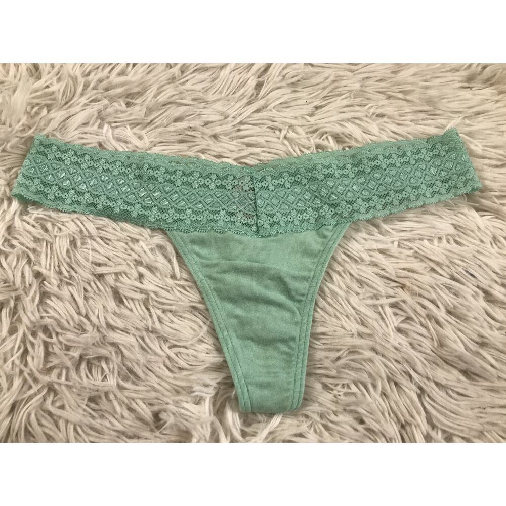 2011s Vintage Victoria's Secret Green Lace Cotton Thong Panty undewear SM